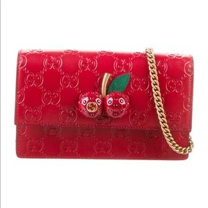 Gucci Cherry Embellished Red Crossbody Bag New